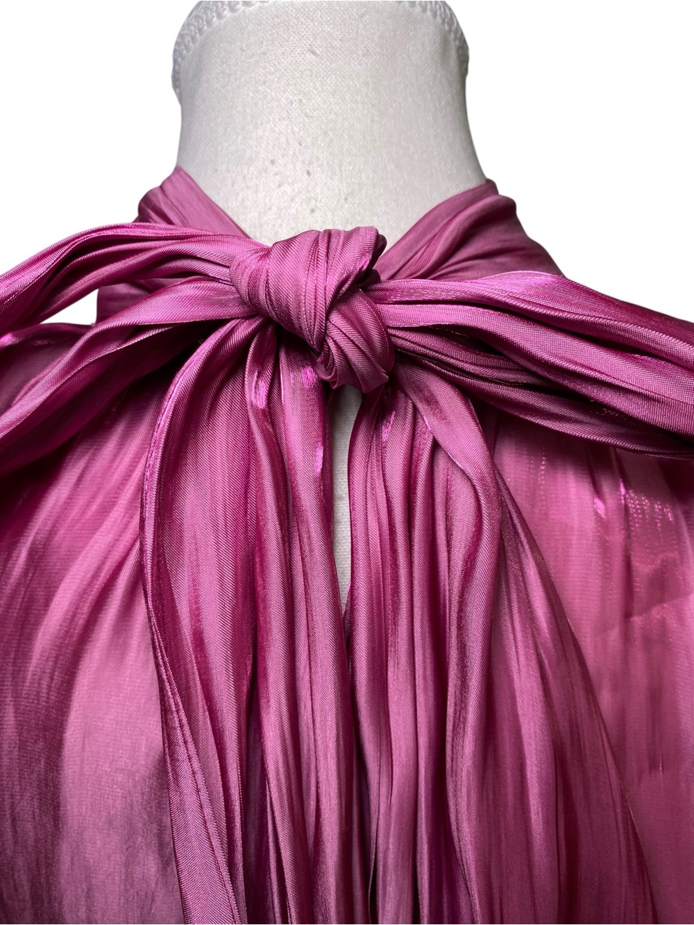 Aveloria Metallic Magenta Pleated
Long Sleeve Bow Neck Blouse - Picture 8 of 16